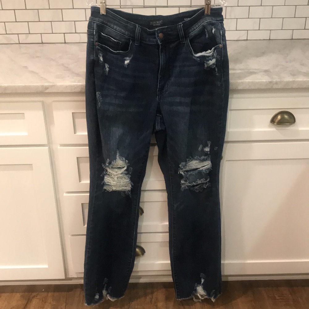 Judy Blue Jeans Womens 14 W  Blue Slim Boot Cut Destructed Bohemian